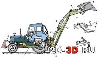 Diagram of a semi-rotary excavator on a wheeled tractor chassis